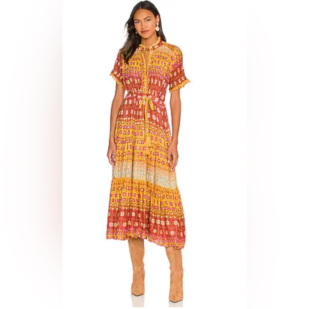 Free People Floral Tiered Maxi Dress in Rust and Mustard